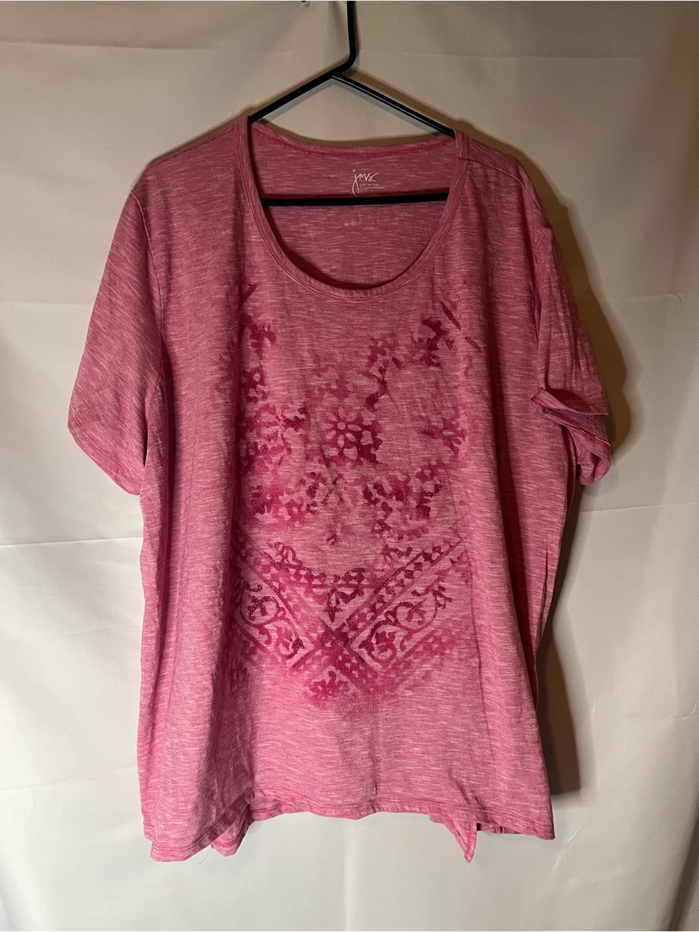 Just My Size Pink Short Sleeve Scoop Neck Tee with Center Floral Print